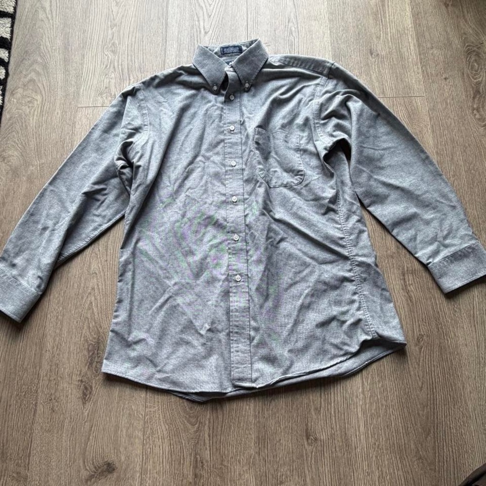 Stafford  Oxford Shirt Mens 16 32/33 Gray Button Down Long Sleeve Cotton Blend